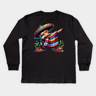 Mexican Boy Dabbing Poncho Cinco de Mayo Boy Kids Long Sleeve T-Shirt